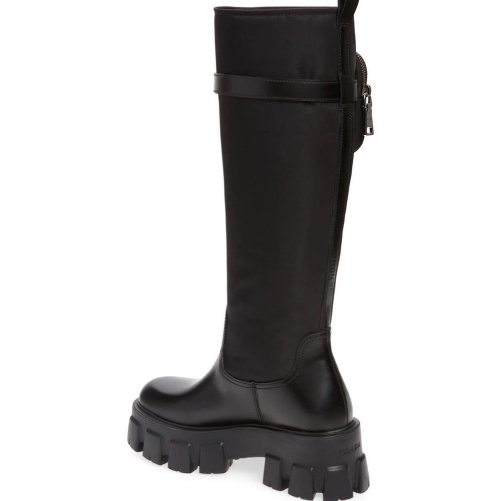 Prada Monolith Nylon Zip-Pocket Platform Riding Boots - Picture 6 of 11